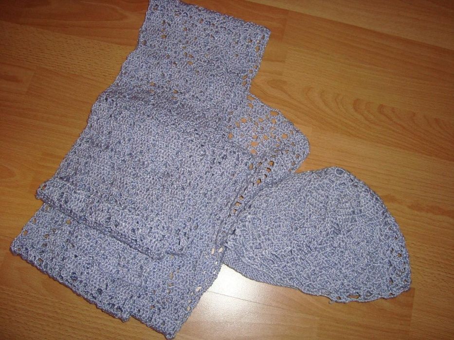 Komplet wrzosowy szal + dwie czapki HandMade