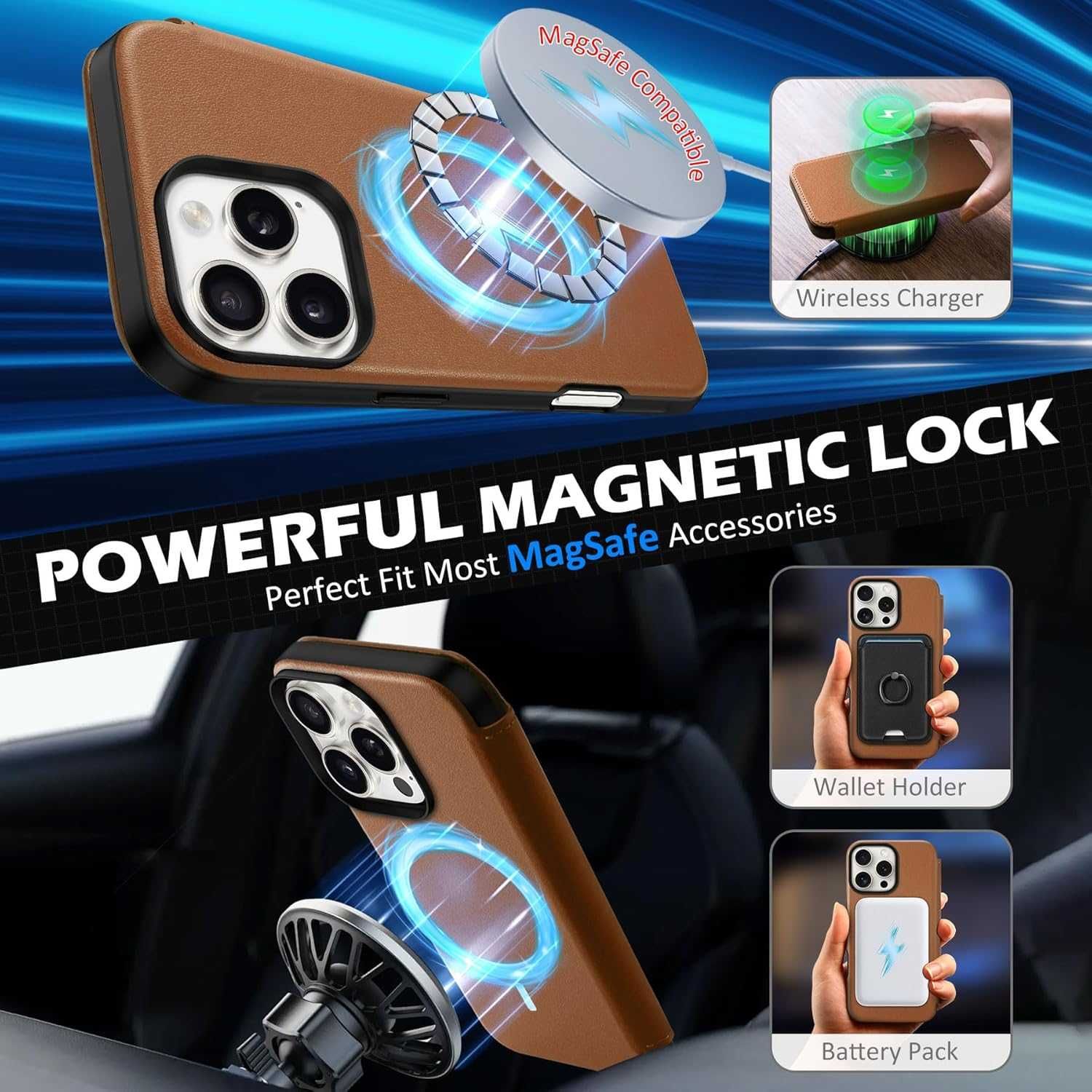 Shieldon naturalne Etui skórzane MagSafe do iPhone 16 Pro Max z klapką