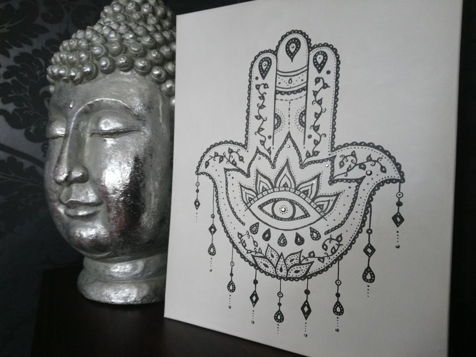 Nowy duży obraz 50x40 cm hamsa Hand ręcznie malowany