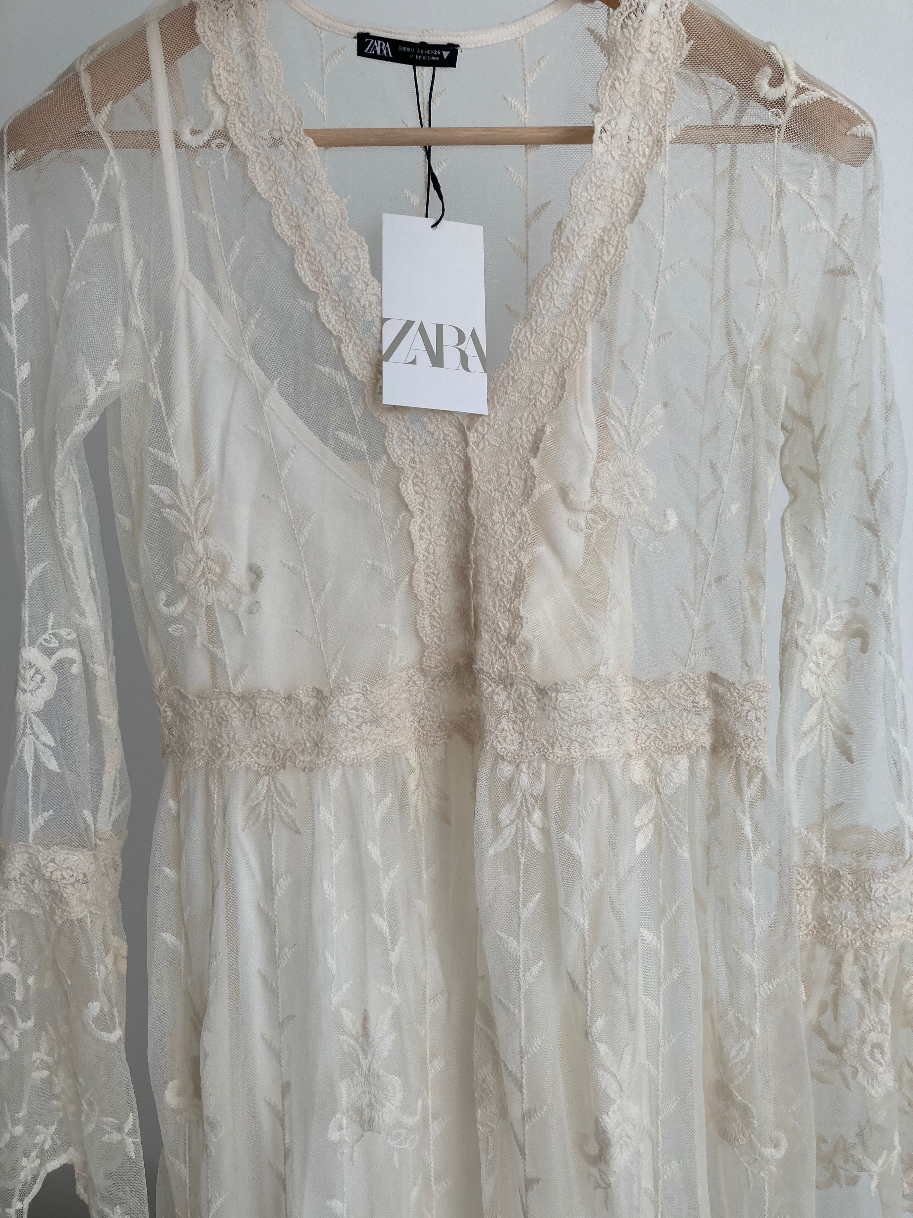Ślubna suknia boho rustykalny styl Zara nowa koronka 36 S