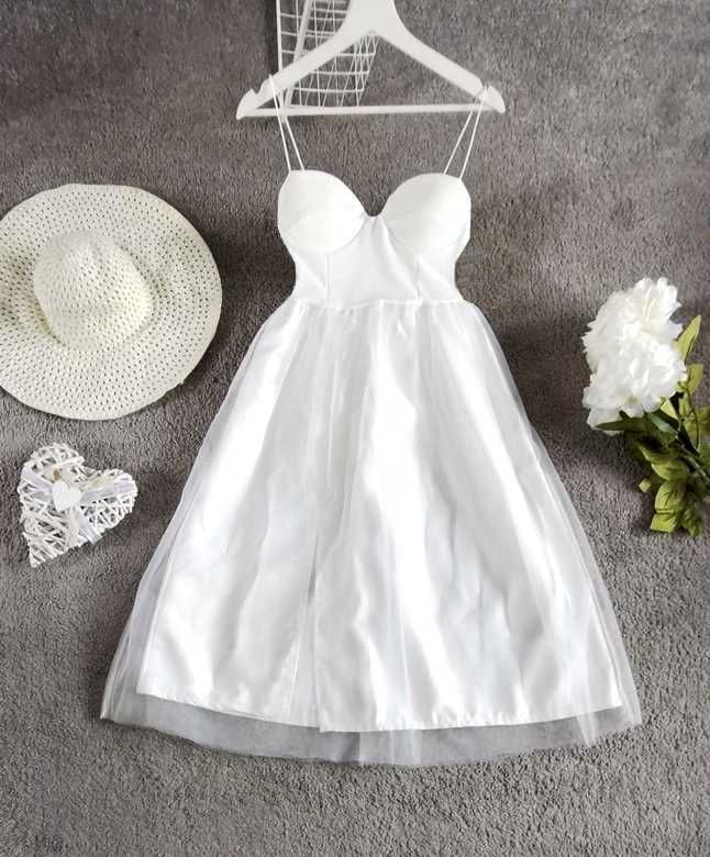 Biała Sukienka Tiulowa Gorsetowa Ślub Wesele Balowa Księżniczka L