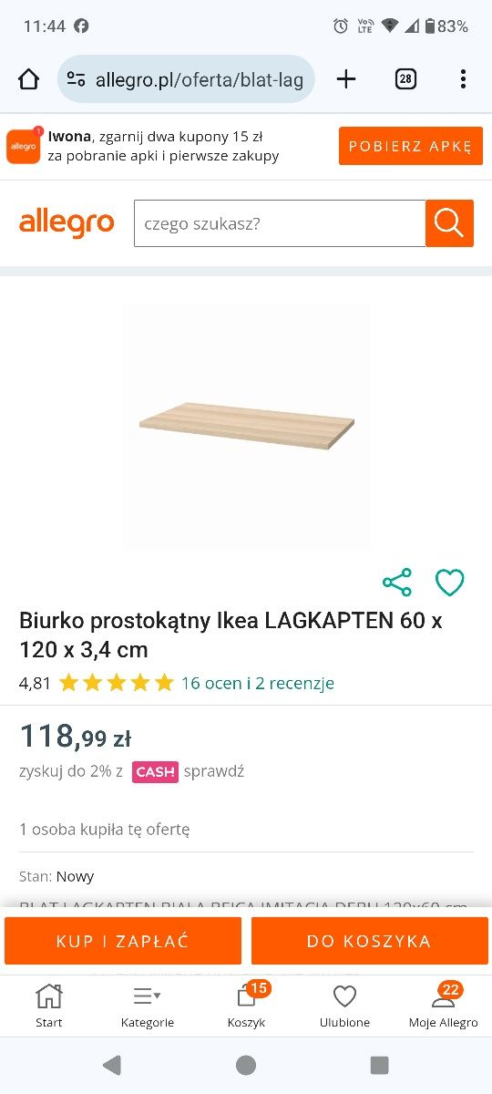 Blat stołu biurka Ikea 10973