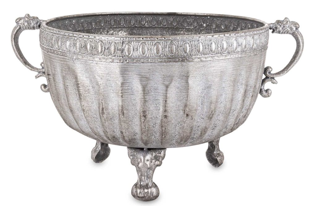 Srebrna Postarzana Osłonka Metalowa Na Nóżkach Wazon Retro Loft 163505