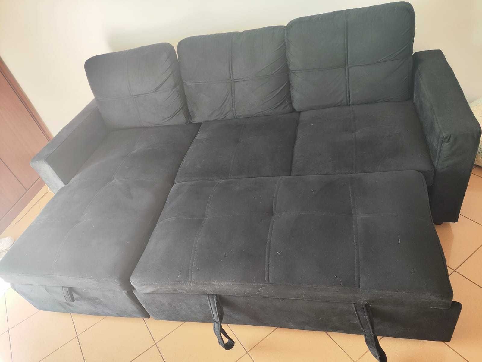 Sofá-Cama Chaise Longue Pau (Preto - 215 x 85 x 135 cm)