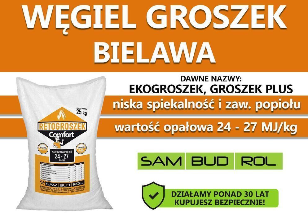 Węgiel GROSZEK (dawniej ekogroszek) BIELAWA, niska spiekalność !