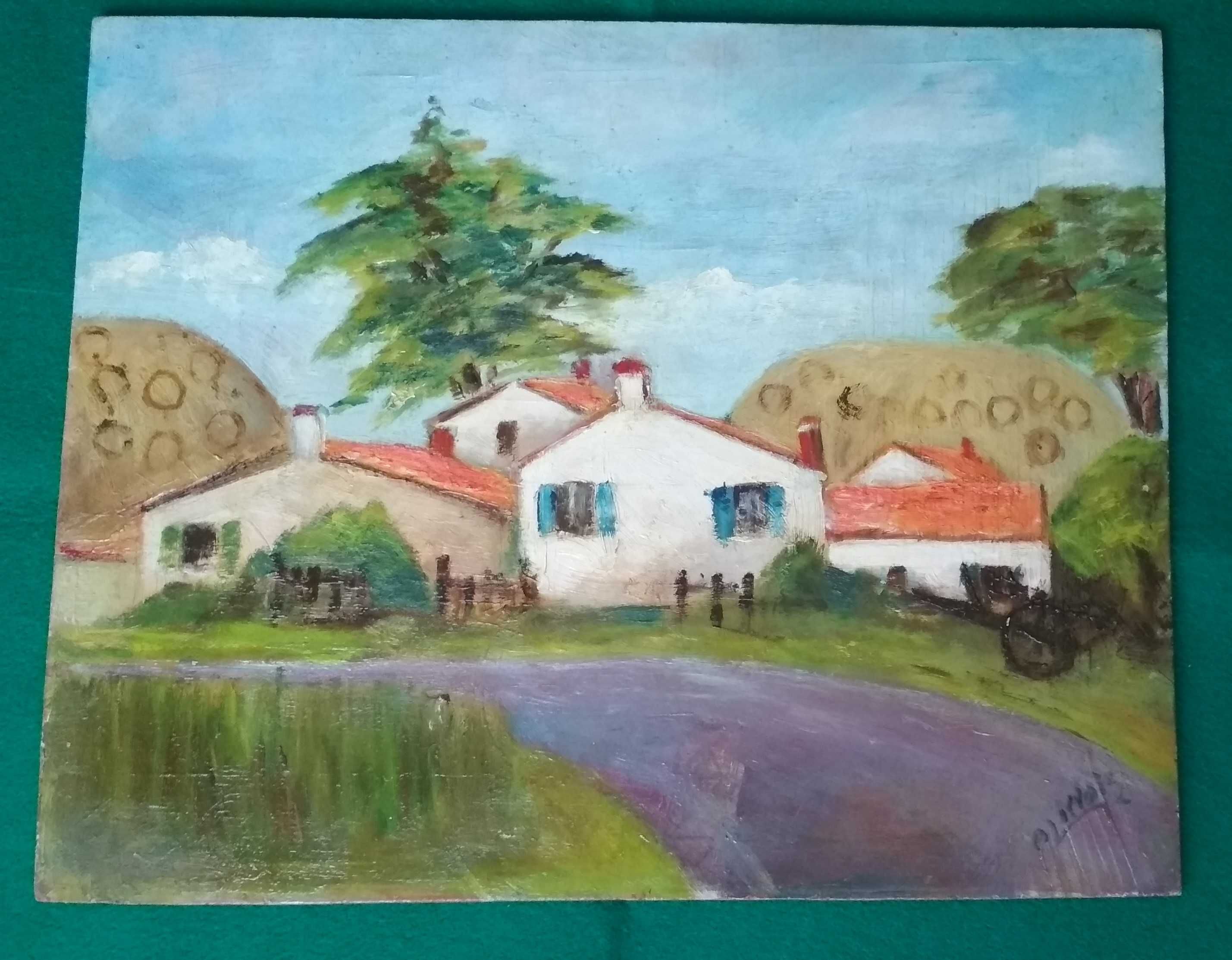 Pintura antiga a óleo sem moldura