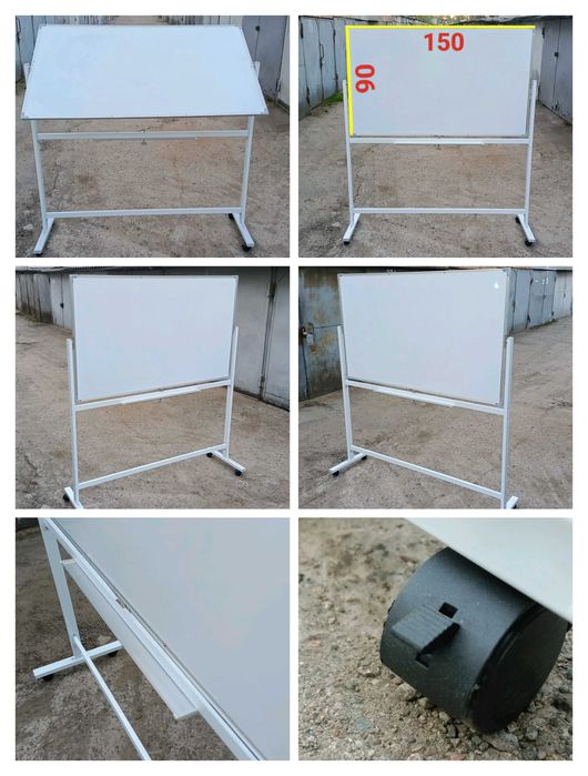 Доска большая поворотная маркерная на колесах, магнитная ( флипчарт )