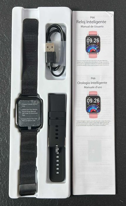 Smartwatch Popglory P66 czarny kolorowy wyświetlacz dotykowy