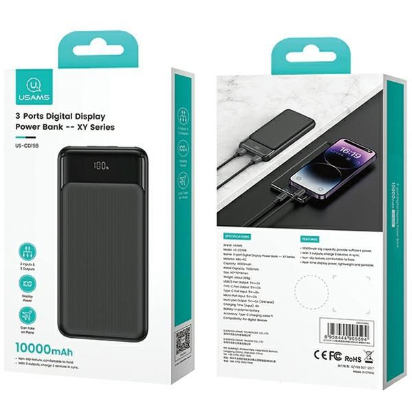 USAMS Powerbank 10000mAh 10W 1C+2Aczarny/black XY Series 10KCD19801