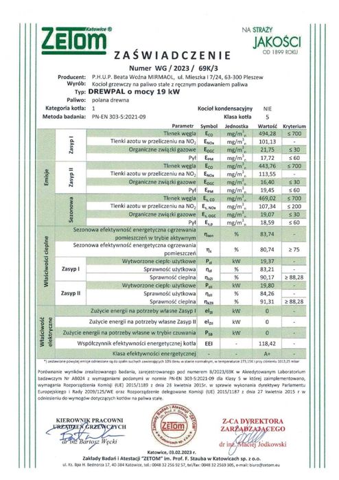 Kocioł c.o. zgazowujący drewno DREWPAL moc 19 kW