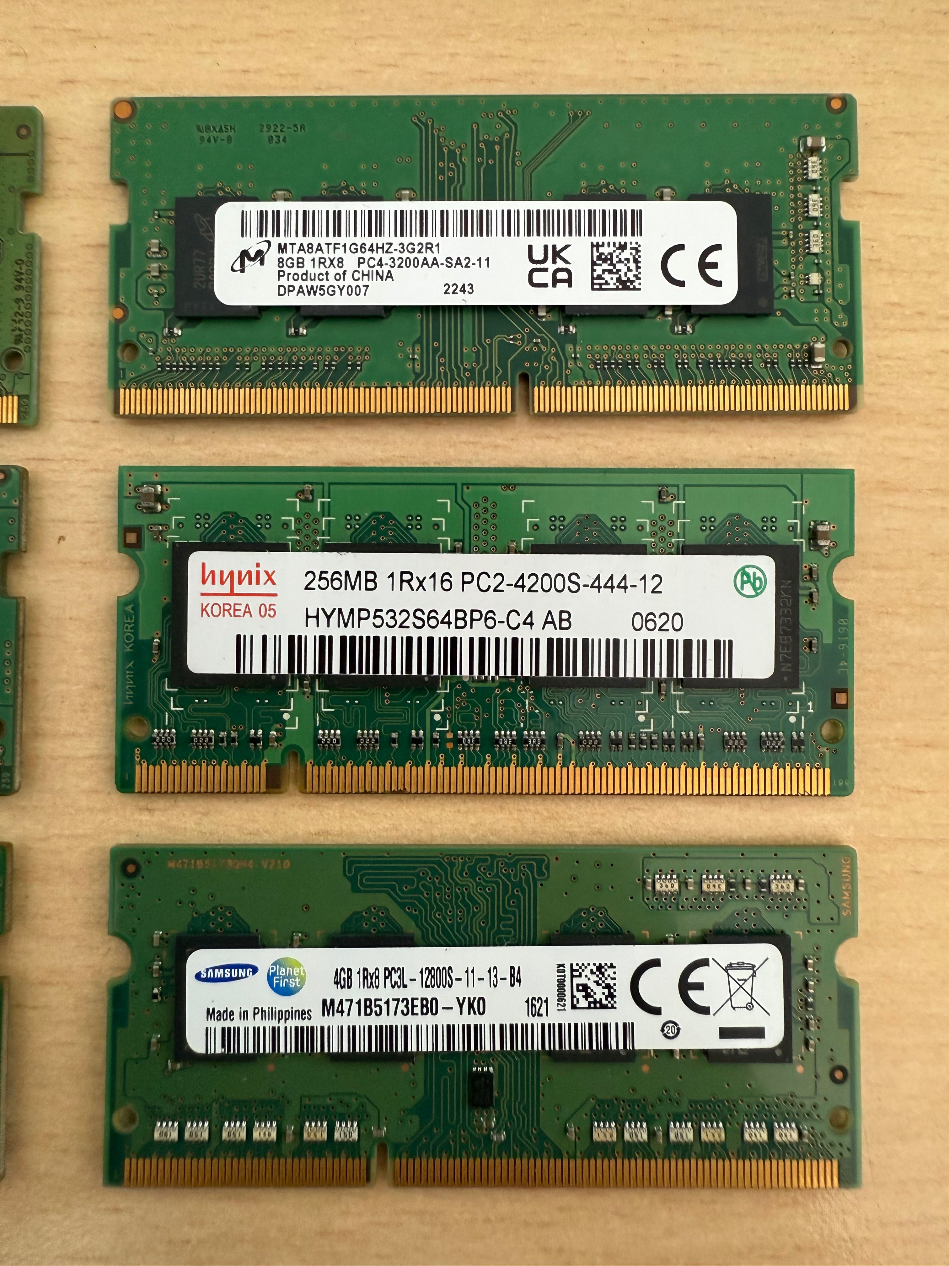 Pamięci RAM 8GB DDR4 PC4 / 4GB DDR3 PC3L / 256MB DDR2 PC2