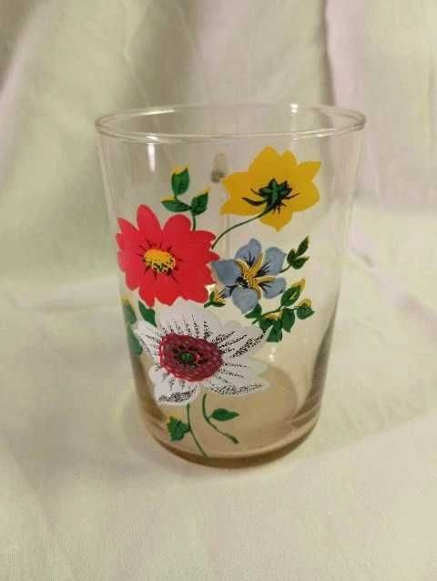 Szklanki z uszkiem kompotierki malowane kwiaty komplet zestaw PRL