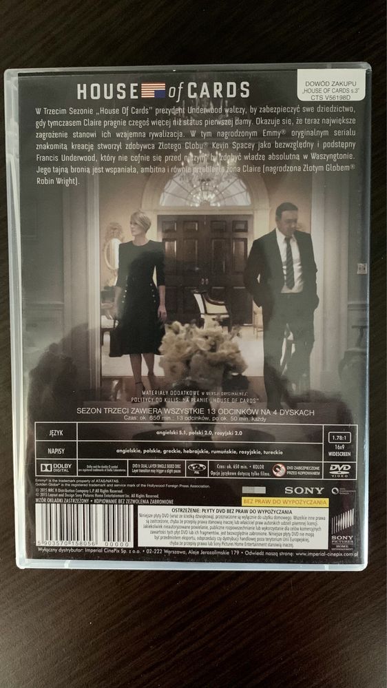 House of Cards Sezon 3 DVD Polska wersja językowa