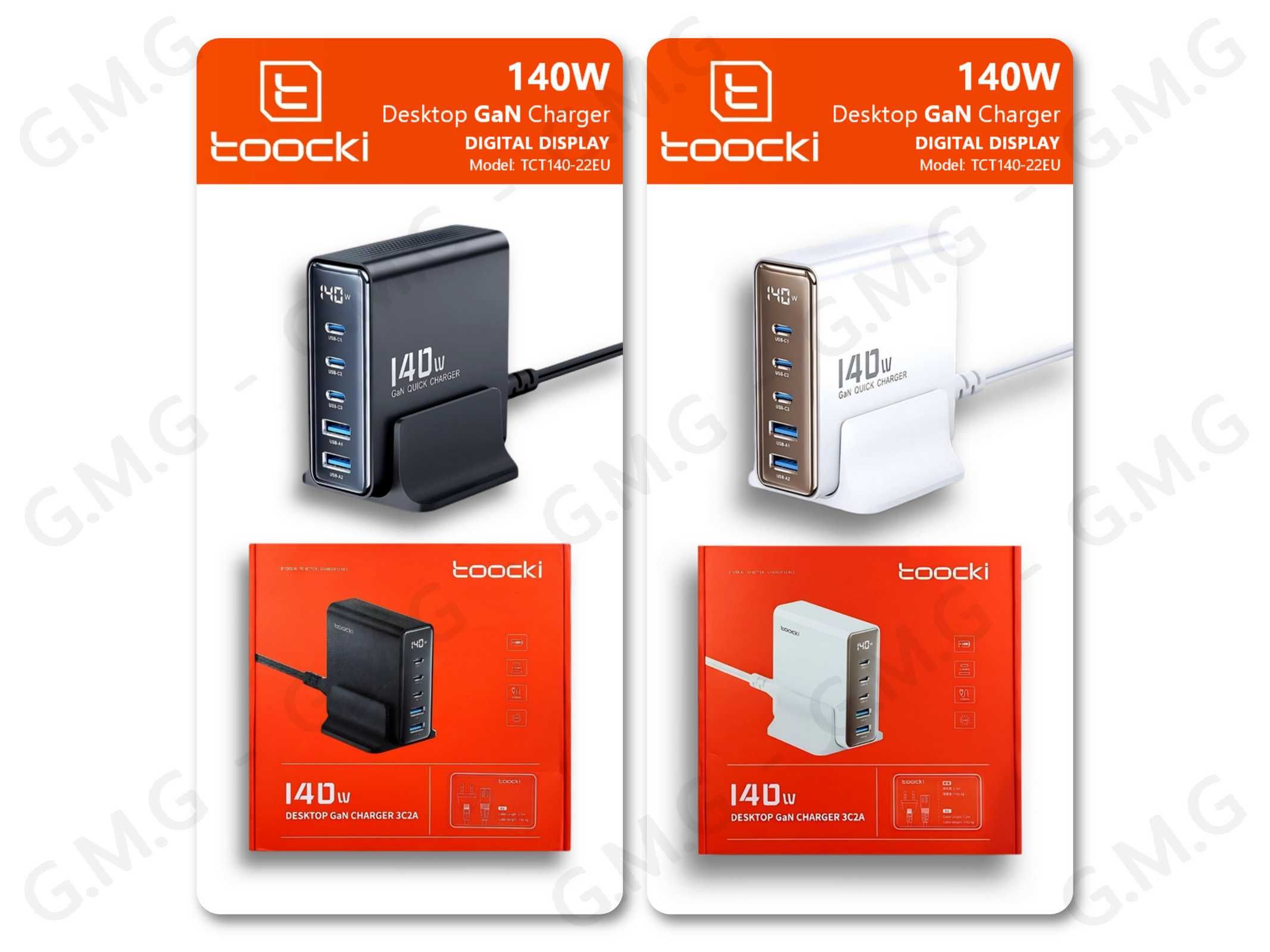 Зарядний пристрій TOOCKI 140W Desktop GaN Charger LED 3C+2A EU