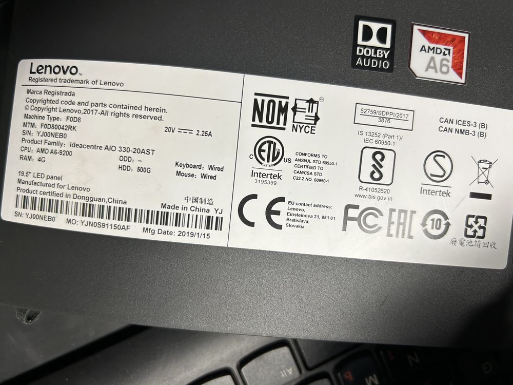 Моноблок Lenovo IdeaCentre AIO 330-20 (F0D8 120 ssd 4оперативки