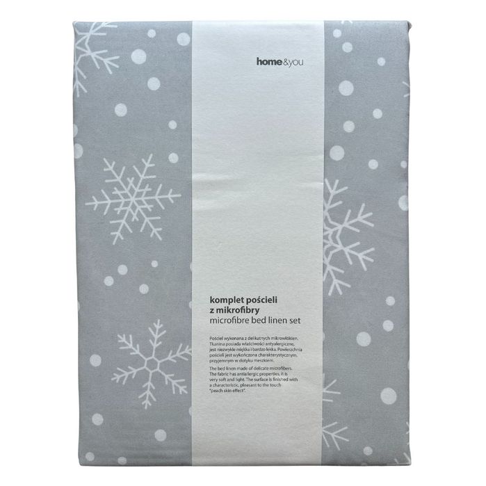 Świąteczna pościel z mikrofibry Home&you 160x200 jansoszara śnieżynki