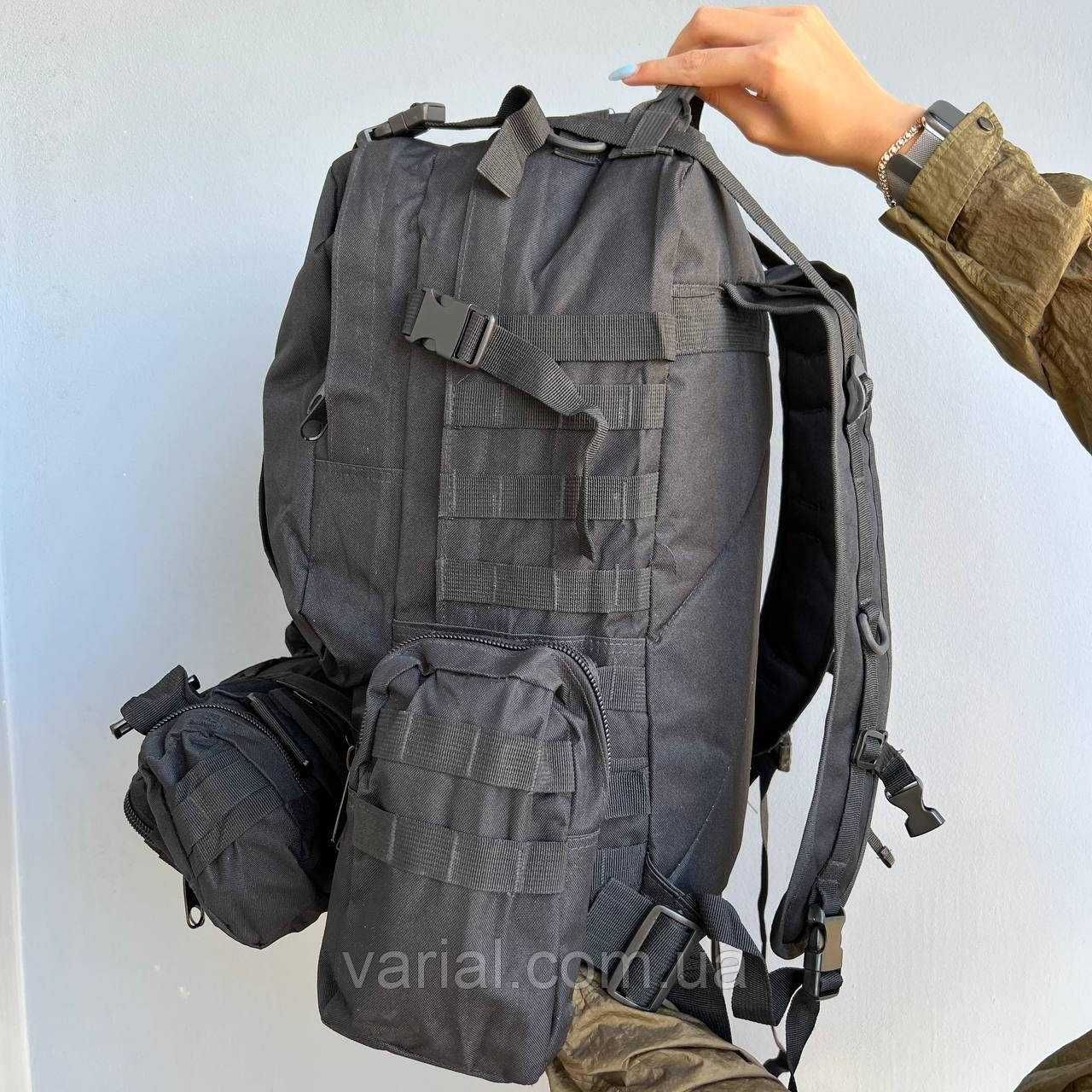 Рюкзак тактичний з підсумками B08 чорний/піксель, 55 літр