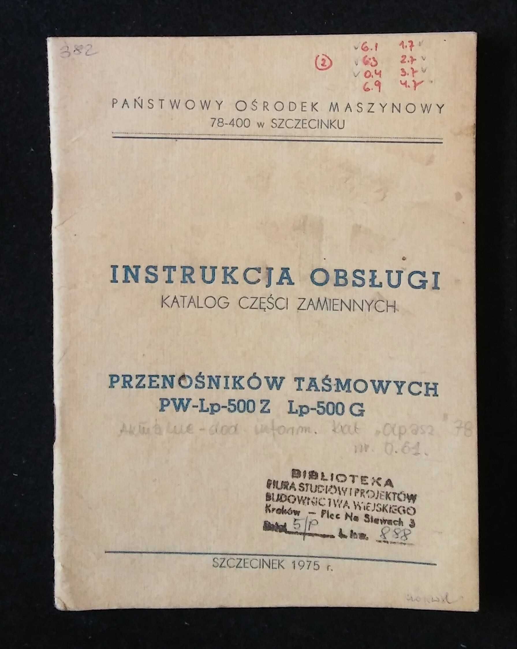 Przenośnik taśmowy PW-LP-500 Z G instrukcja katalog części