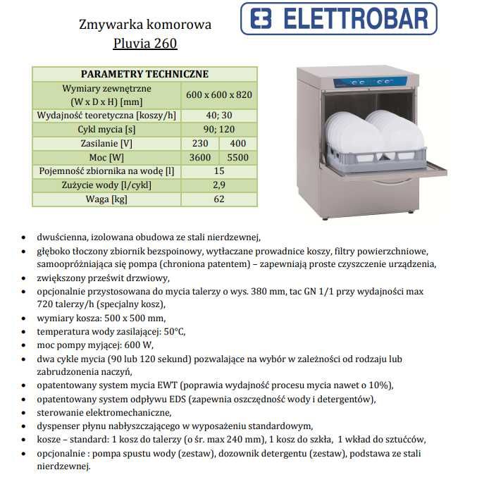 Zmywarka komorowa PLUVIA 260