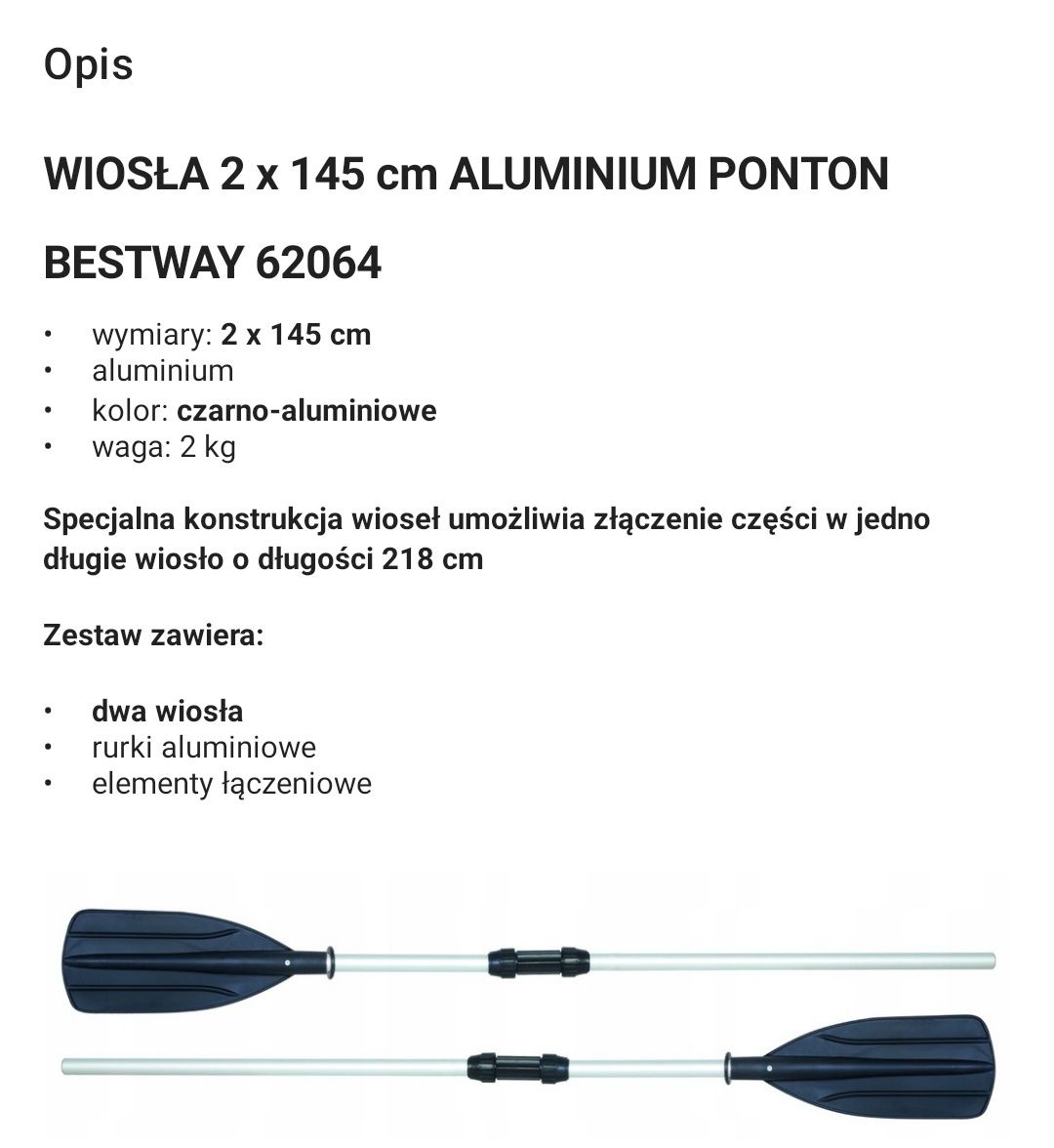 Wiosła aluminiowe 145cm 2w1 Bestway 62064 2 komplety