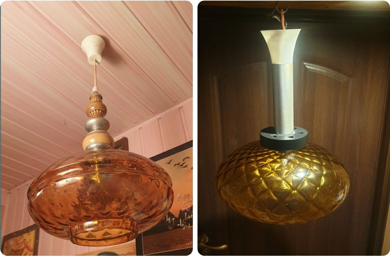 Lampa sufitowa, klosz miodowy, Lumet Poznań  PRL