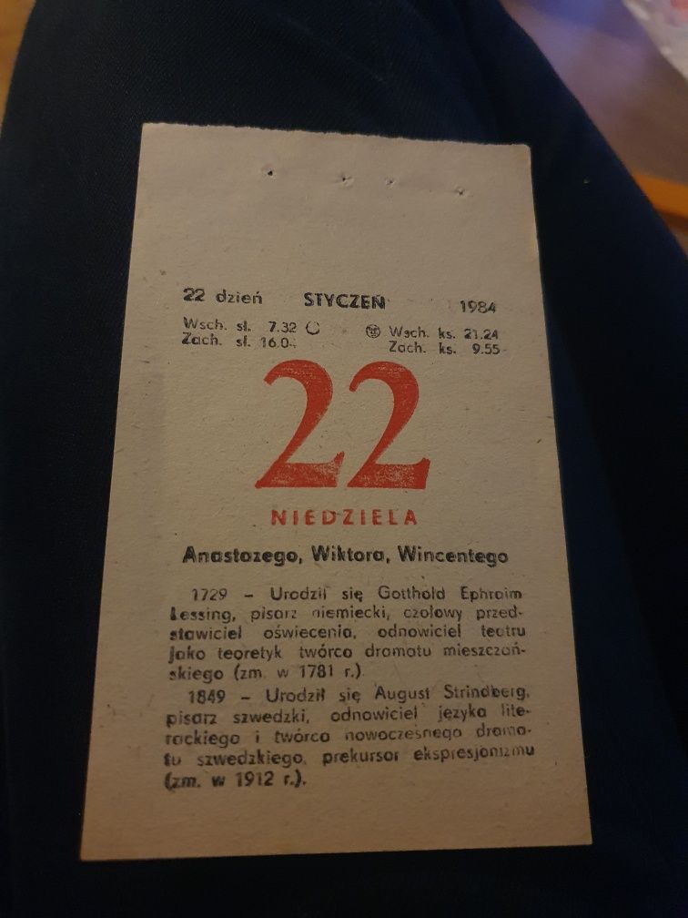 Kartka z kalendarza 22.01.1984