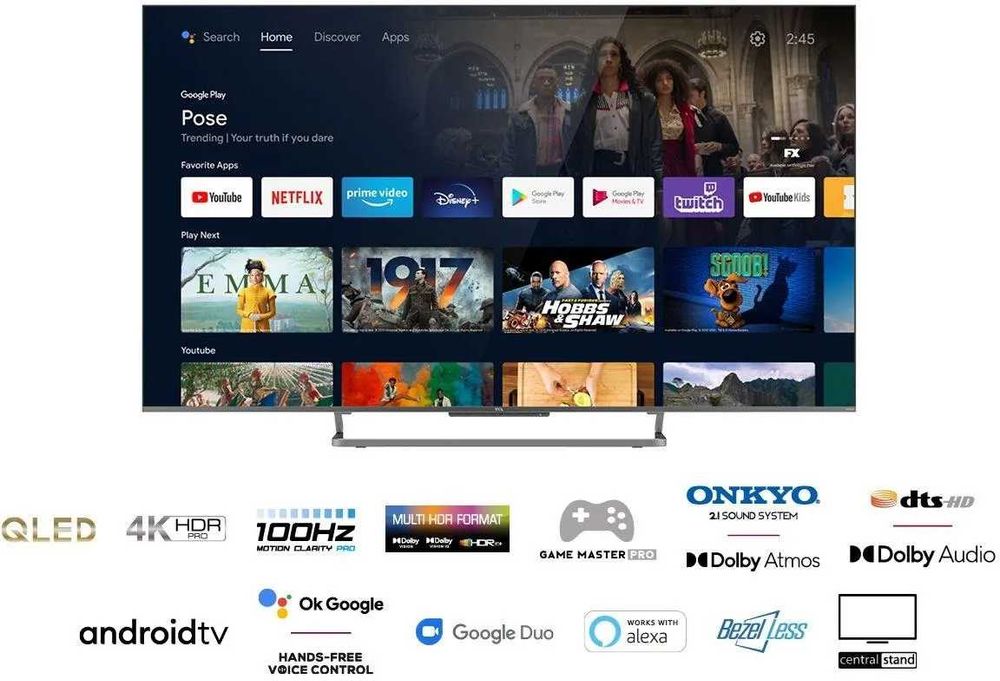 TCL  QLED 65 cali 120Hz 4K hdr Smart WIFI DVB-T2 65C728 gw3m telewizor