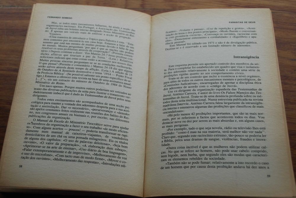 Parasitas de Deus (As Novas Seitas) de Fernando Semedo  1ª Edição 1988