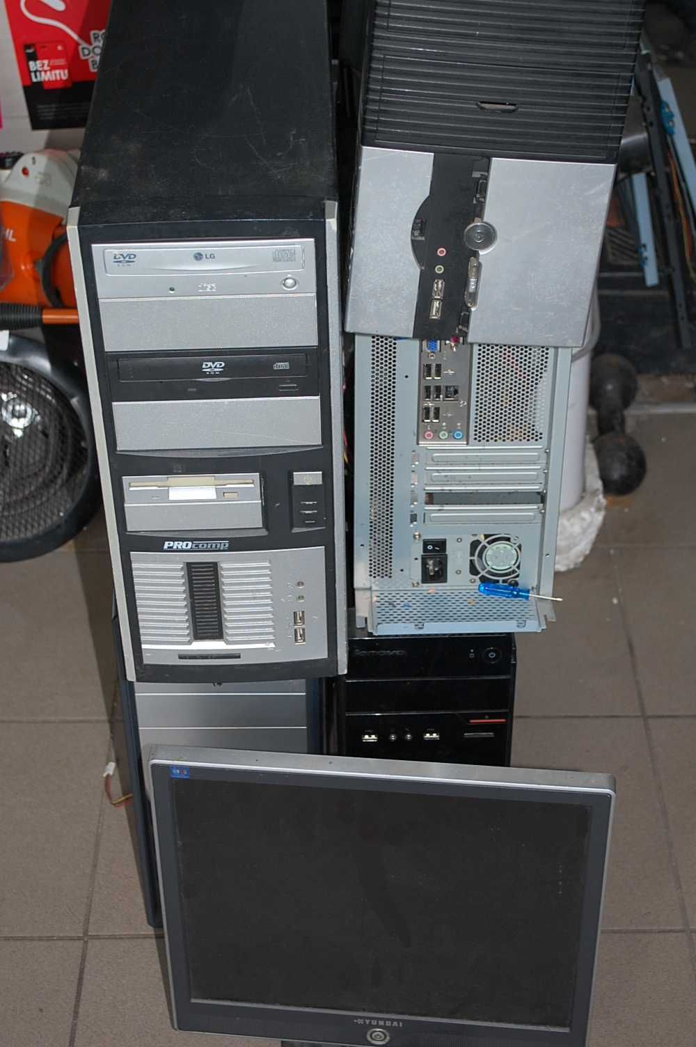 Złom komputerowy 5x komputer stacjonarny + Monitor