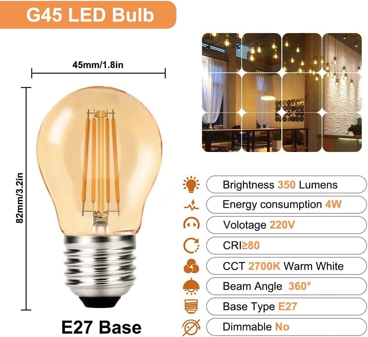 Żarówka retro Edison LED 4W G45 E27 2700K ciepła