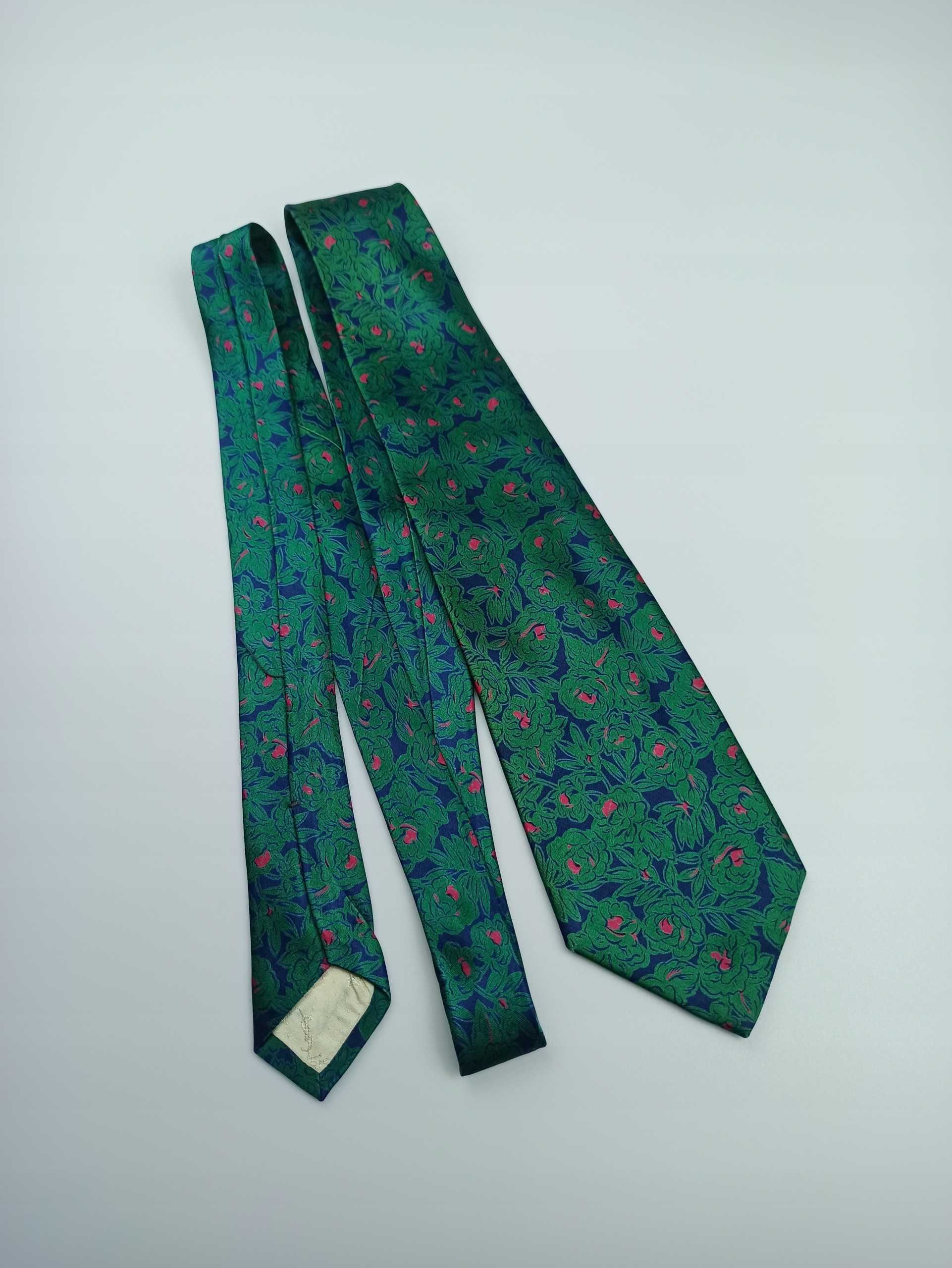 Yves Saint Laurent YSL zielony jedwabny krawat w kwiaty ysl36
