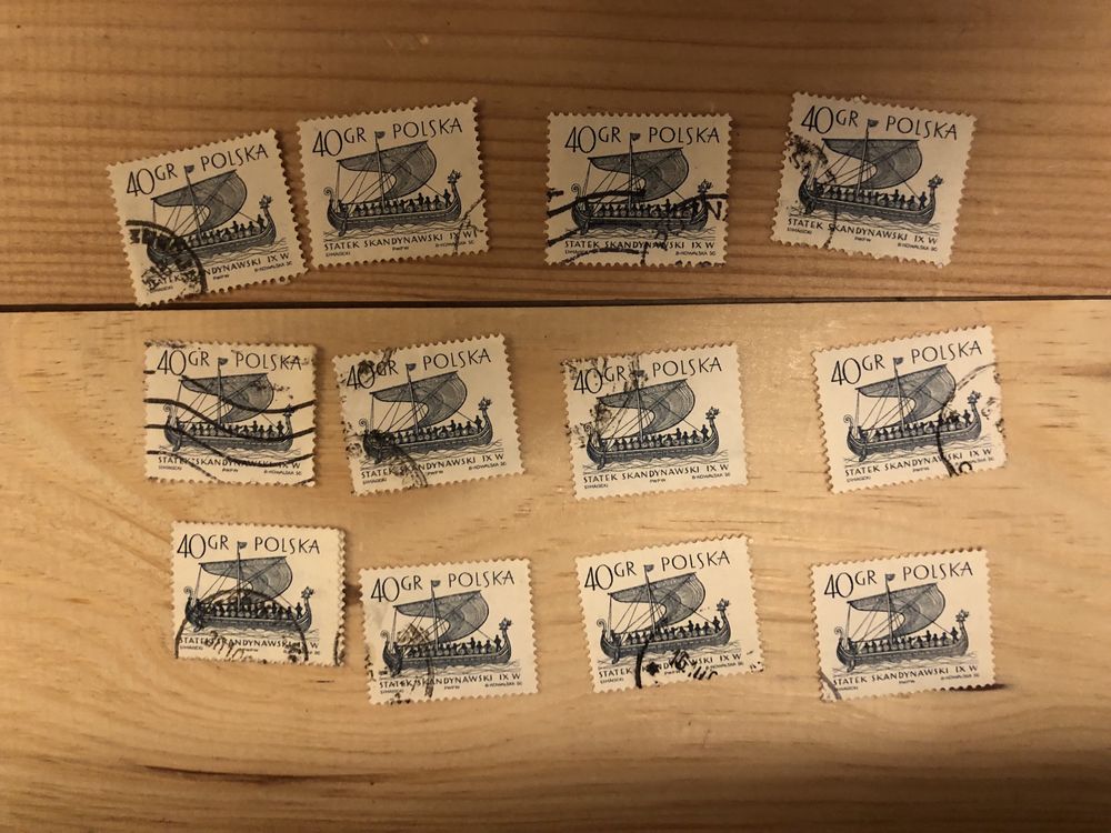 10 znaczków pocztowych, statek skandynawski IX w.