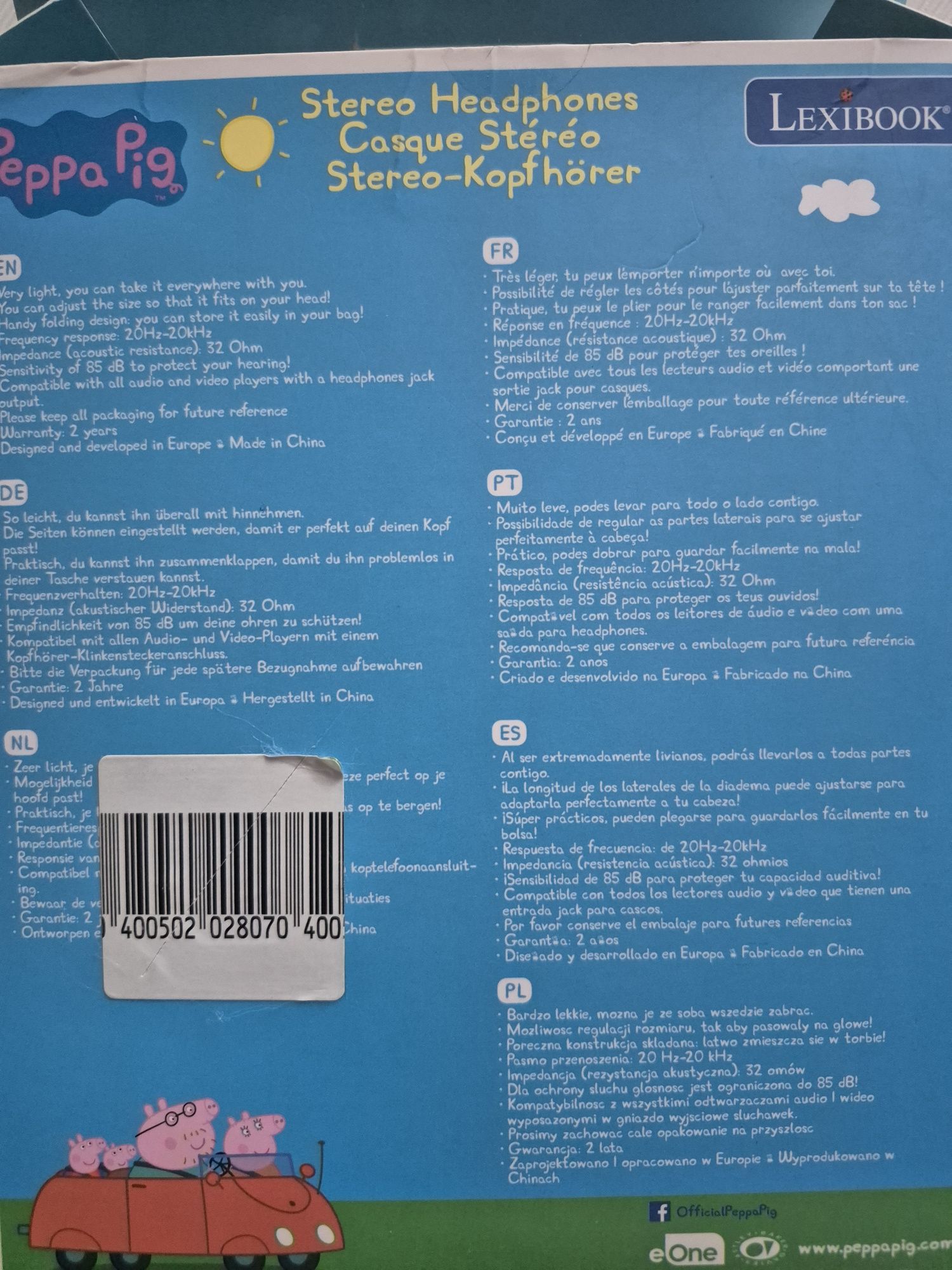 Słuchawki nauszne LEXIBOOK Peppa Pig HP015PP-00 Niebiesko-żółty
Kod: 2