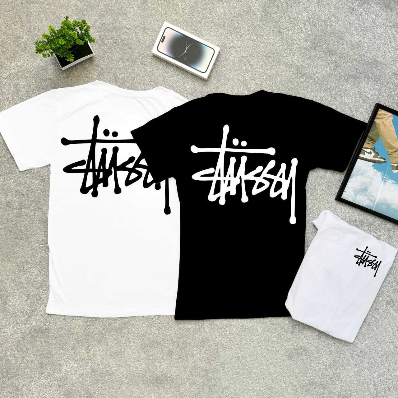 Футболка STUSSY with Teddy » Чорний Білий » Стусси медвідь Стуси стусі