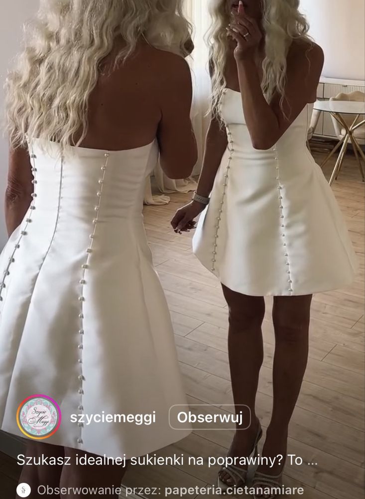Krótka suknia ślubna poprawiny styl old money perełki mini