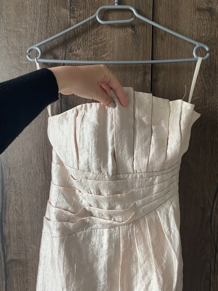 zlota sukienka h&m na wesele z zakladkami drapowana mini gorsetowa