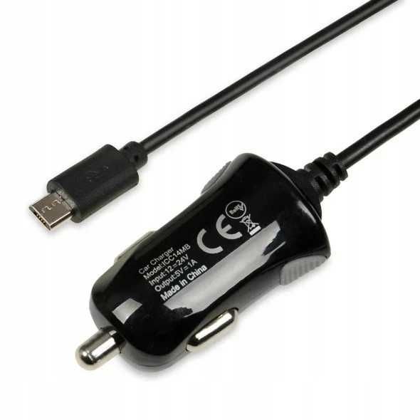 3 sztuki ładowarek samochodowych microUSB na kablu spiralnym