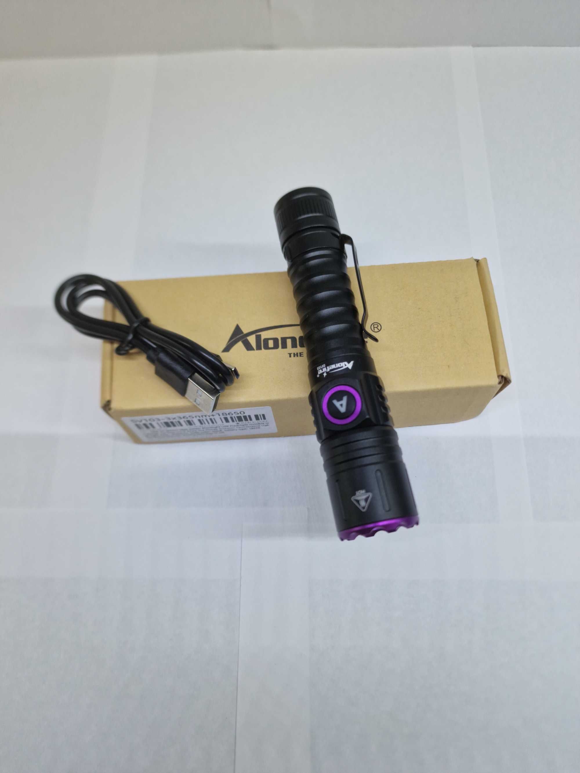 Ультрафиолетовый фонарик 365NM, 15W, 3 LED, аккумулятор 1*18650