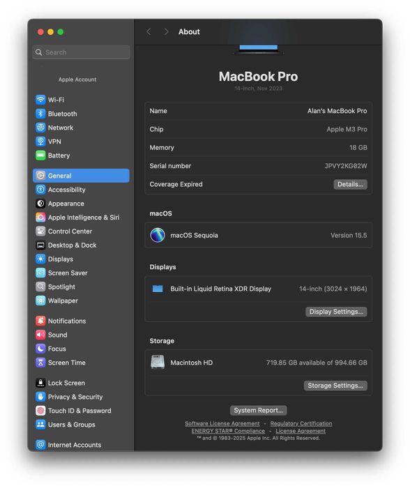MacBook Pro 14" M3 Pro / 18 GB RAM / 1 TB SSD – Space Black