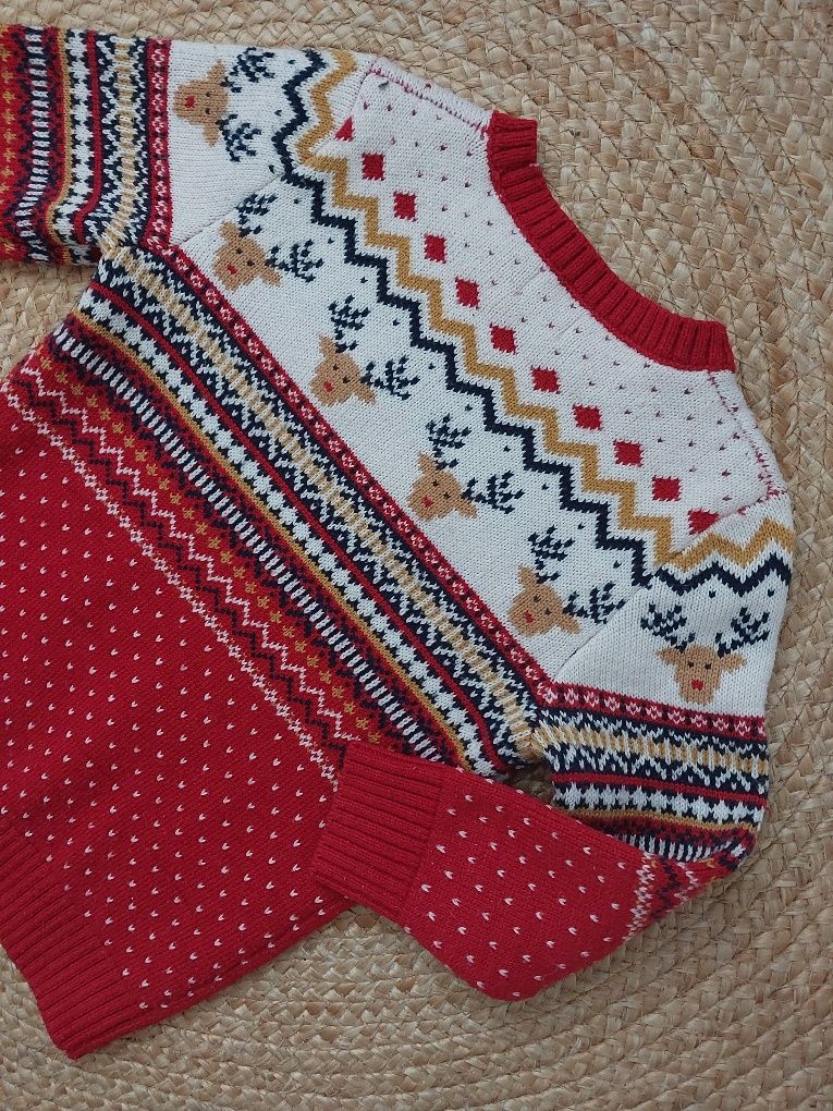 Sweter świąteczny F&F Czerwony Renifery piękny aplikacje 3d