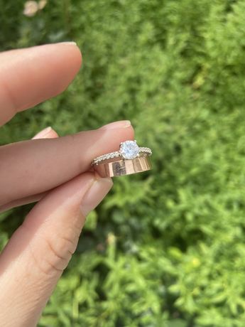 Двойное кольцо серебро с позолотой 17рр