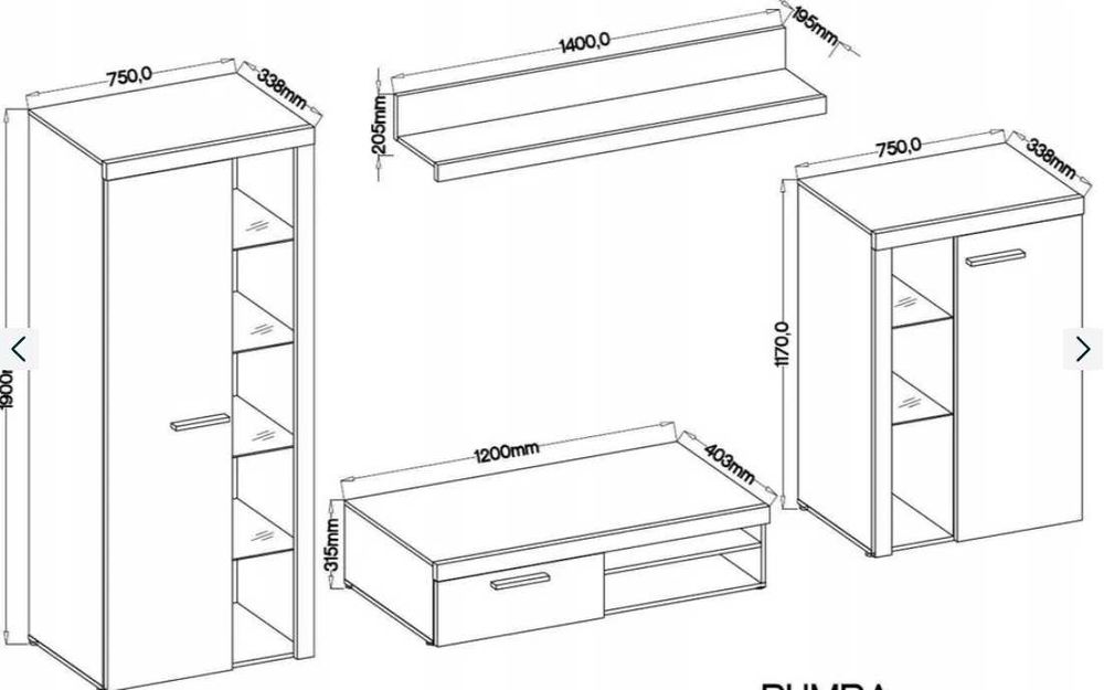 Zestaw mebli do salonu meblościanka szafa komoda trzy kolory JAR-POL