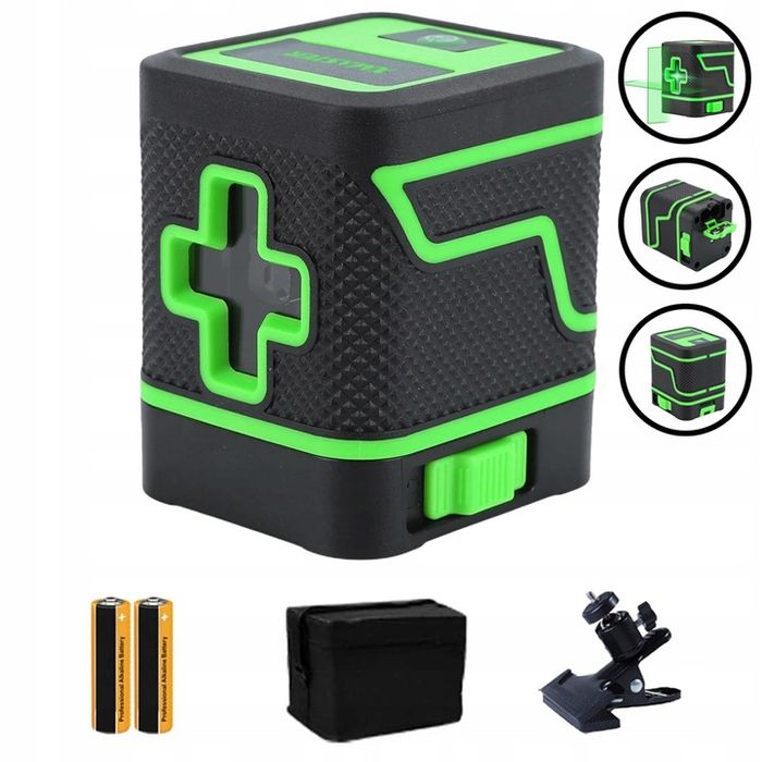 Poziomica Laserowa Laser Krzyżowy Samopoziom Zestaw Baterie Klamra 360