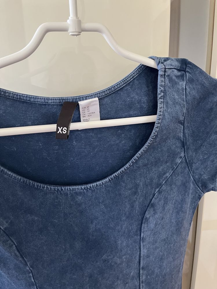 sukienka mini basic jeans H&M XS 34 xxs 32 z rękawkiem petite