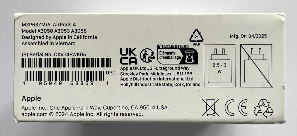 Słuchawki Apple AirPods 4 /A3050 A3053 A3058/ Nowe Gwarancja Rękojmia