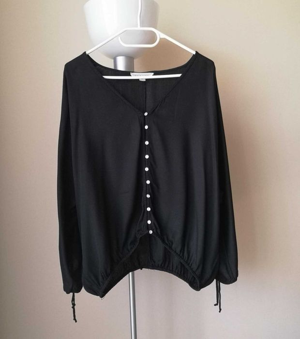 Czarna koszula boho guziki wiązania etno rustykalna