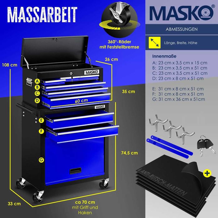 Wózek warsztatowy narzędziowy na kółkach klucz szuflady półki metalowy