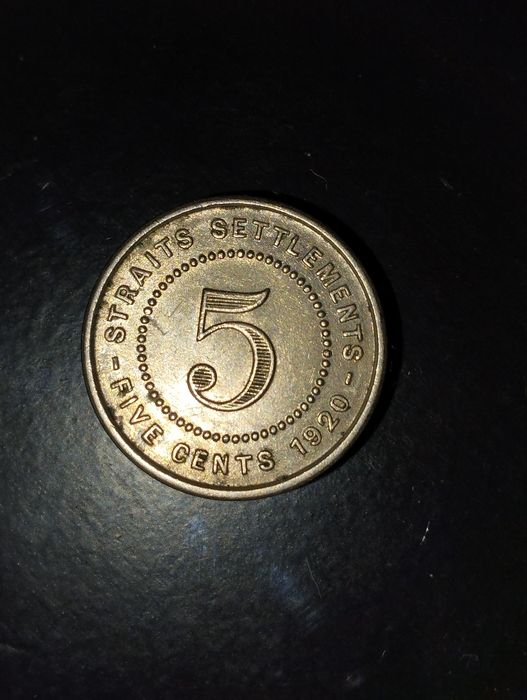 Moeda de 5 Cents 1920 Straits Settlements Malásia