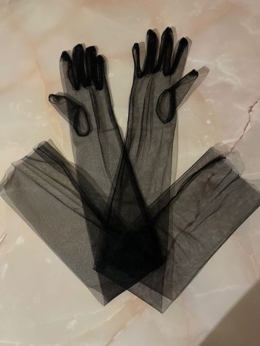 Рукавички довгі чорні фатинові для фотосесії/образу/під сукню 70 см