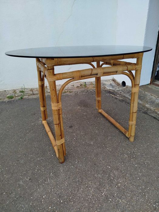 Mesa bambu com tampo de vidro 1m